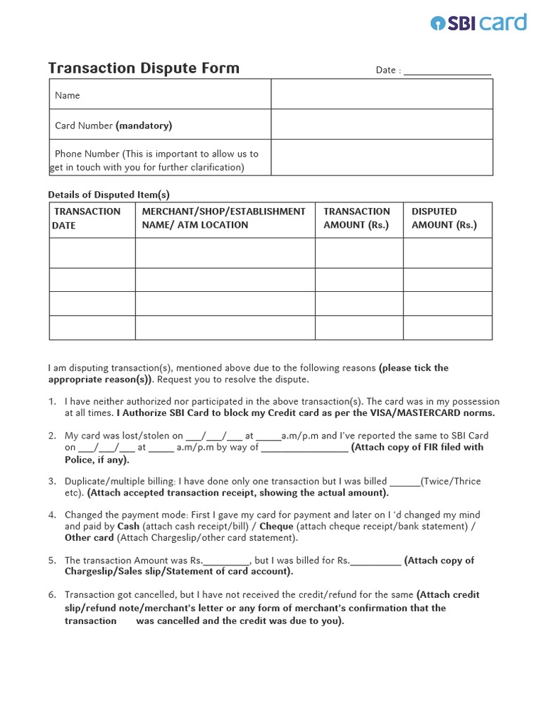 Transaction Dispute Form | PDF | Financial Transaction | Visa Inc.