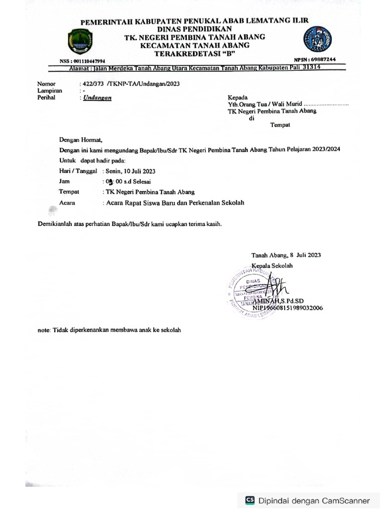 Undangan Rapat Siswa Baru | PDF