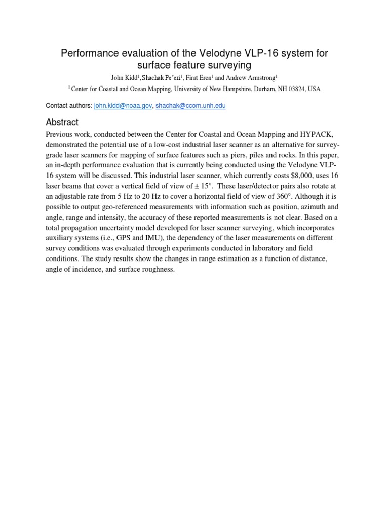 Performance Evaluation of The Velodyne VLP-16 System, Kidd - Et - Al ...