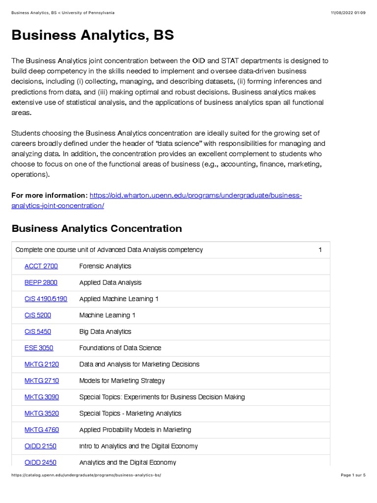 Business Analytics, BS University of Pennsylvania | PDF