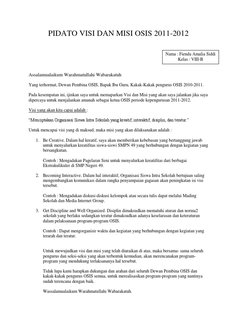 Contoh Teks Pidato Singkat Calon Ketua Osis Terbaru Kumpulan Referensi Teks Pidato