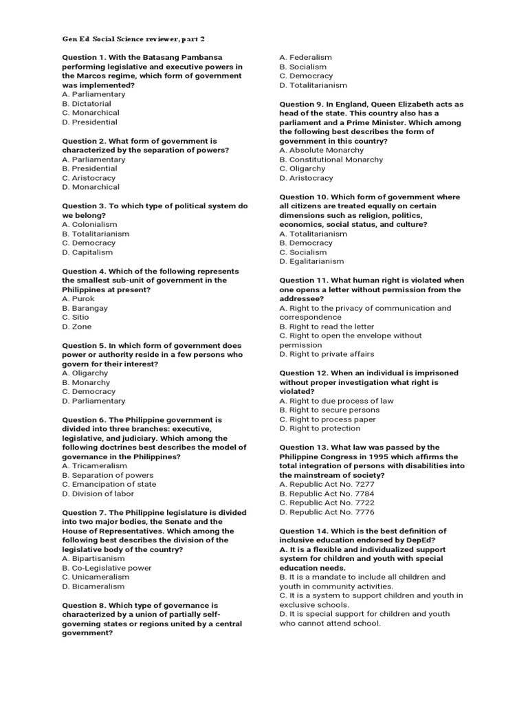 Gen Ed Social Science Reviewer, Part 2 PDF Government Monarchy