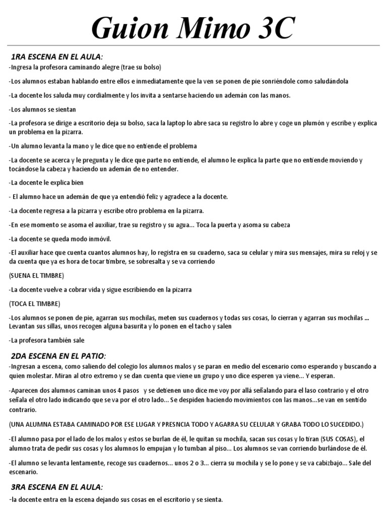 Guion de Mimodrama Escolar Corto | PDF | Artes del Lenguaje y ...