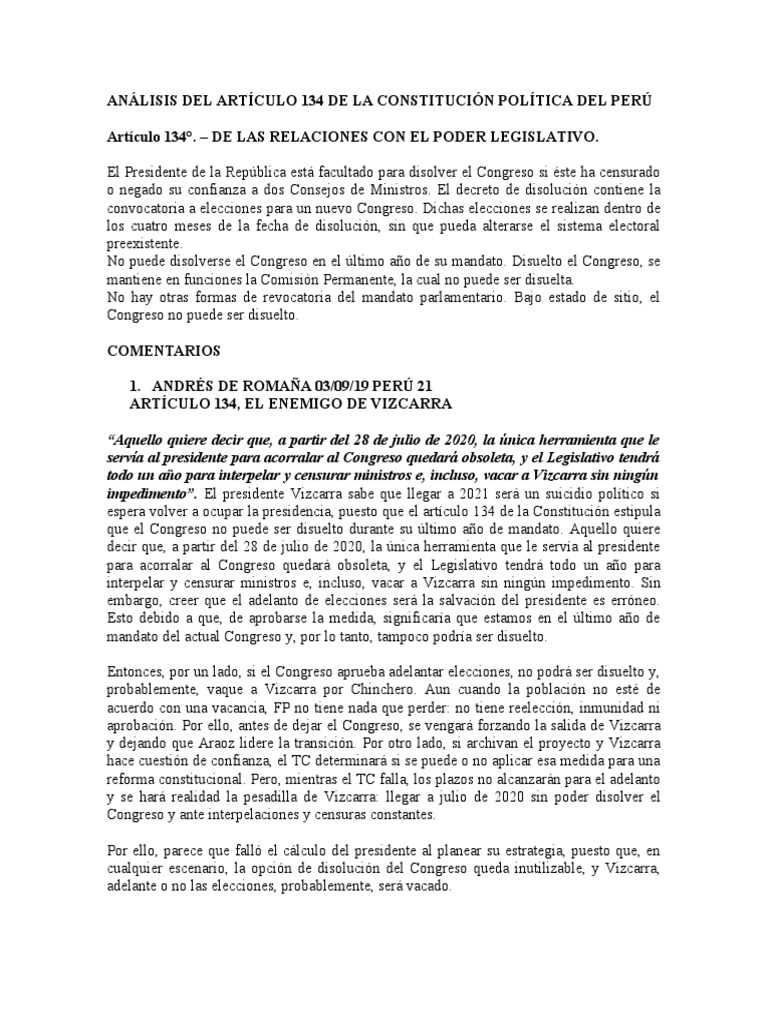 Análisis Del Artículo 134 de La Constitución Política Del Perú | PDF
