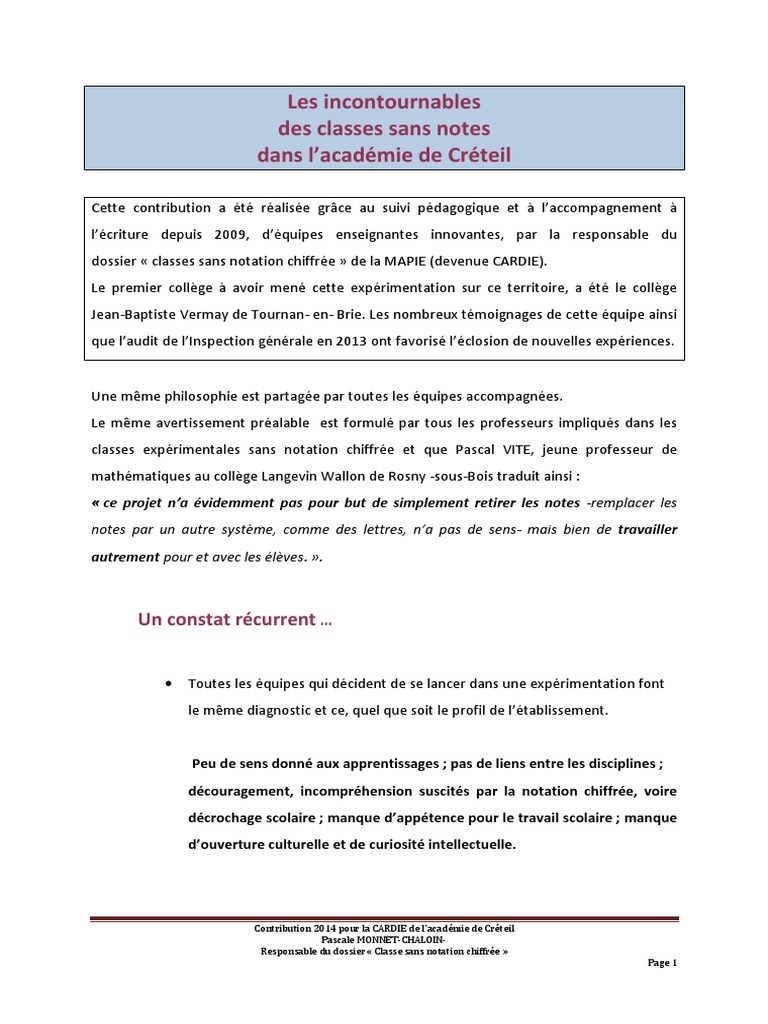 Classes Sans Notation Chiffre e | PDF | Pédagogie | Apprentissage