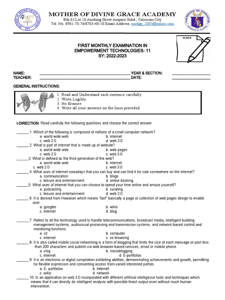 Empowerment Technologies Exam Guide | PDF | Internet | World Wide Web