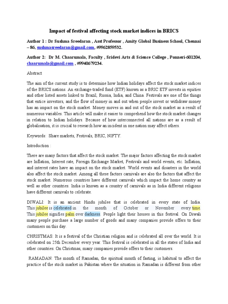 Festival Impact on BRICS Stock Markets | PDF | Dow Jones Industrial ...