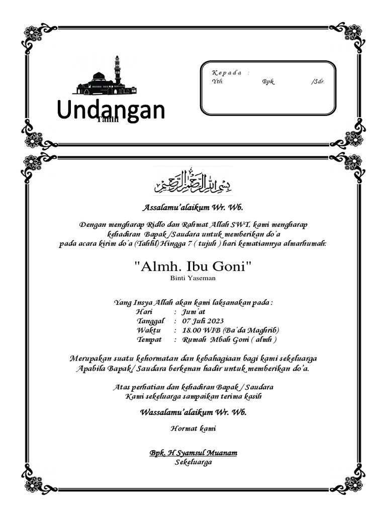 Undangan Tahlil | PDF