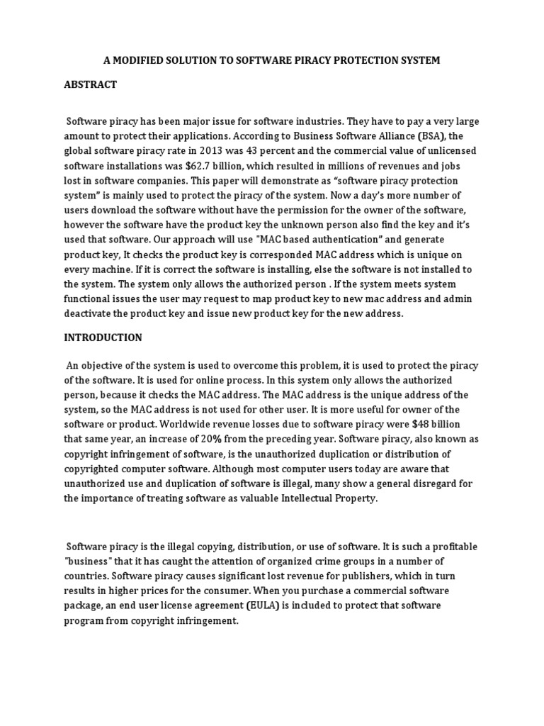 A modified solution to software piracy protection system pdf