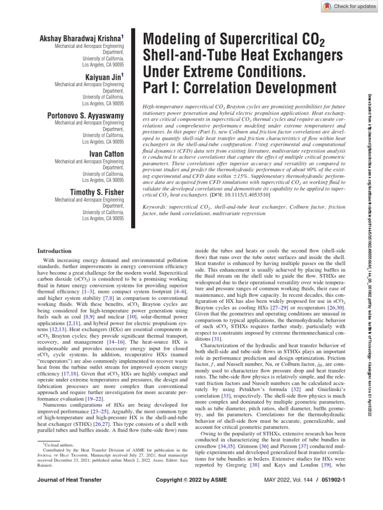 (2022), Krishna Et Al., Modeling of Supercritical CO2 ShellandTube