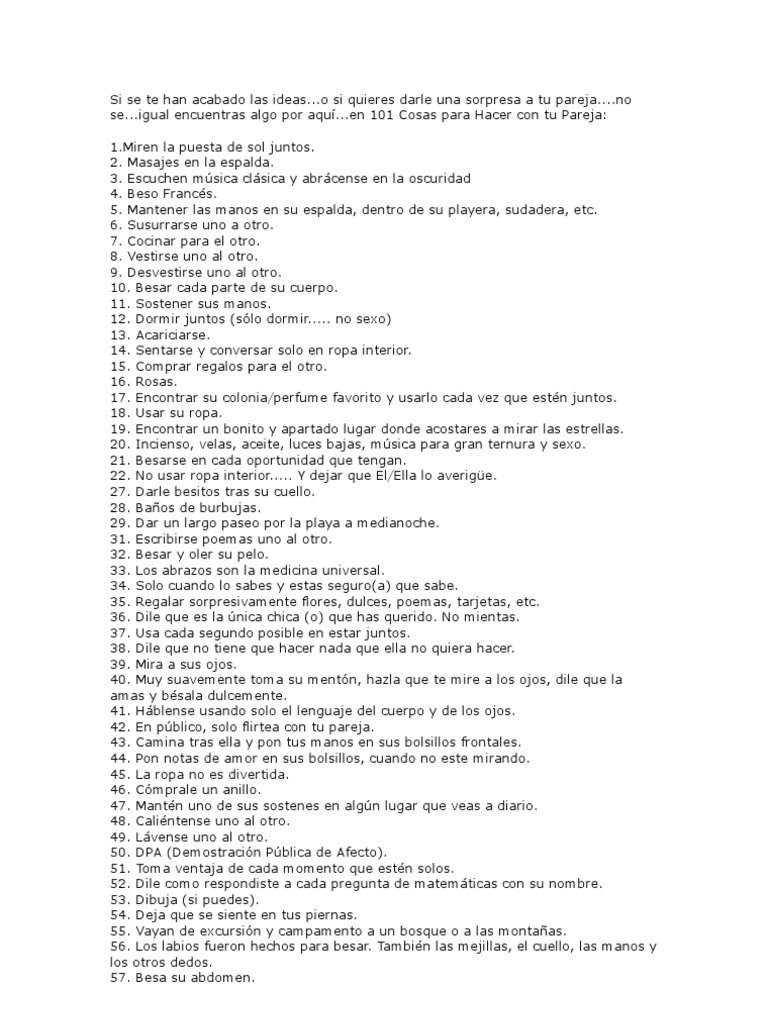 101 Cosas Para Hacer Con Tu Pareja Ocio Prueba