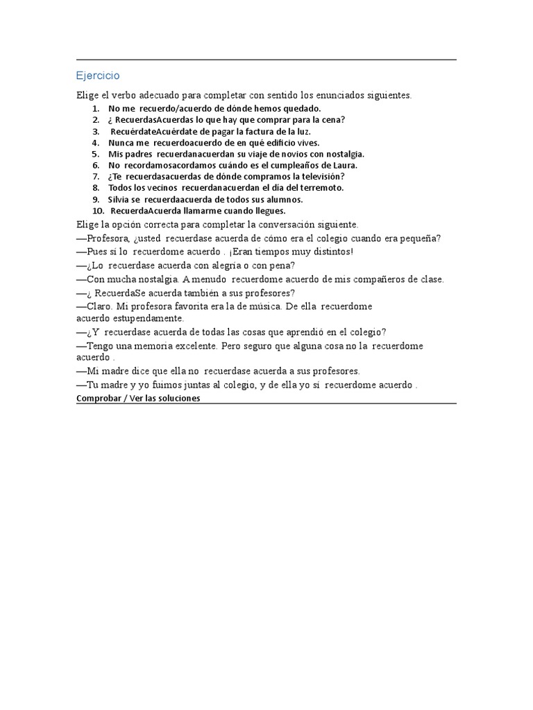 Recordar o Acordarse de | PDF