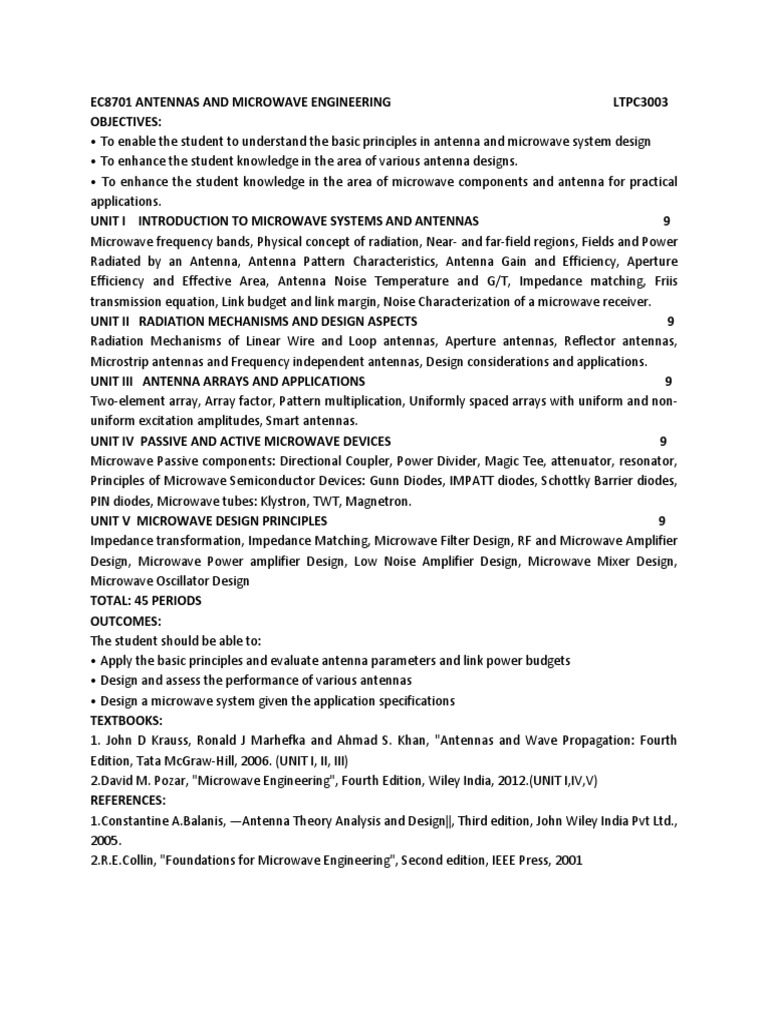 Ec8701 Antennas And Microwaveengineering 548086392 Antenna Notes Pdf