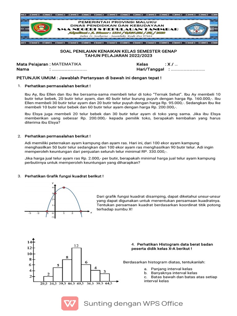 Soal Matematika Kenaikan Kelas X | PDF