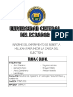 Informe Del Experimento de Robert A. Millikan para Medir La Carga Del Electrón