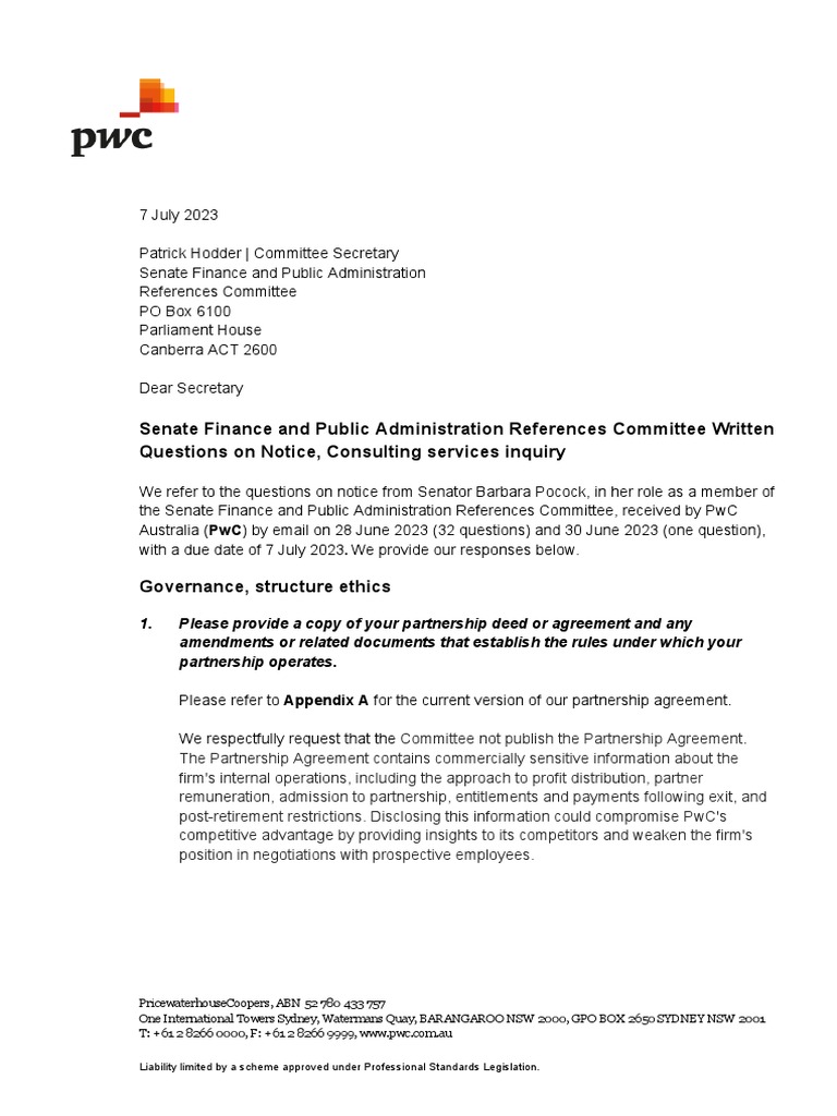 Aqons pwc 7 july 2023 pdf conflict of interest non disclosure