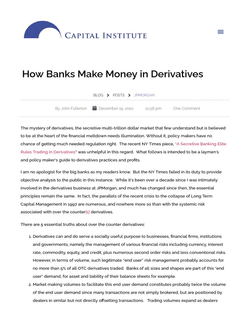 How Banks Make Money in Derivatives PDF Derivative (Finance) Over The Counter (Finance)