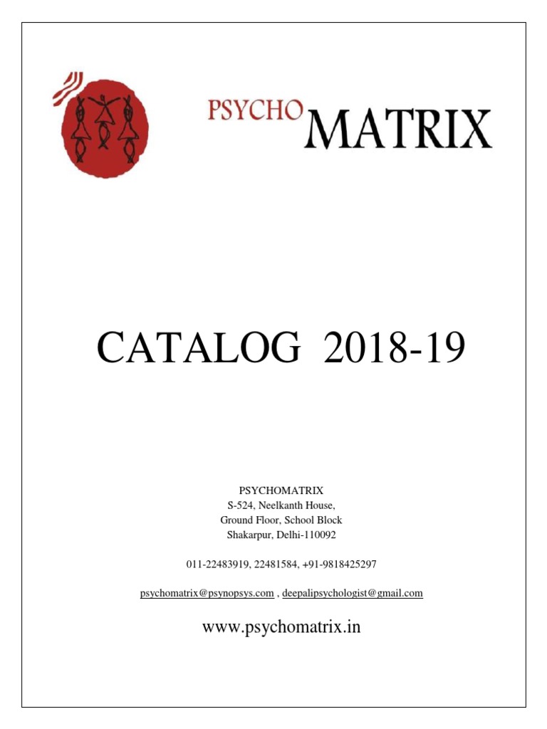 Psychomatrix Catalog 2018 19 | PDF | Psychologist | Clinical Psychology
