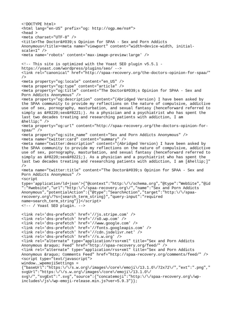 The Doctor's Opinion For SPAA - Sex and Porn Addicts Anonymous | PDF