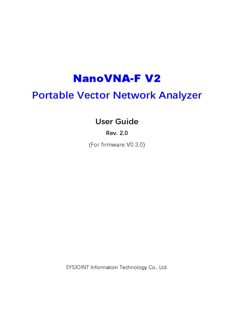 NanoVNA-F V2 Portable Vector Network Analyzer User Guide V2.0 | PDF ...