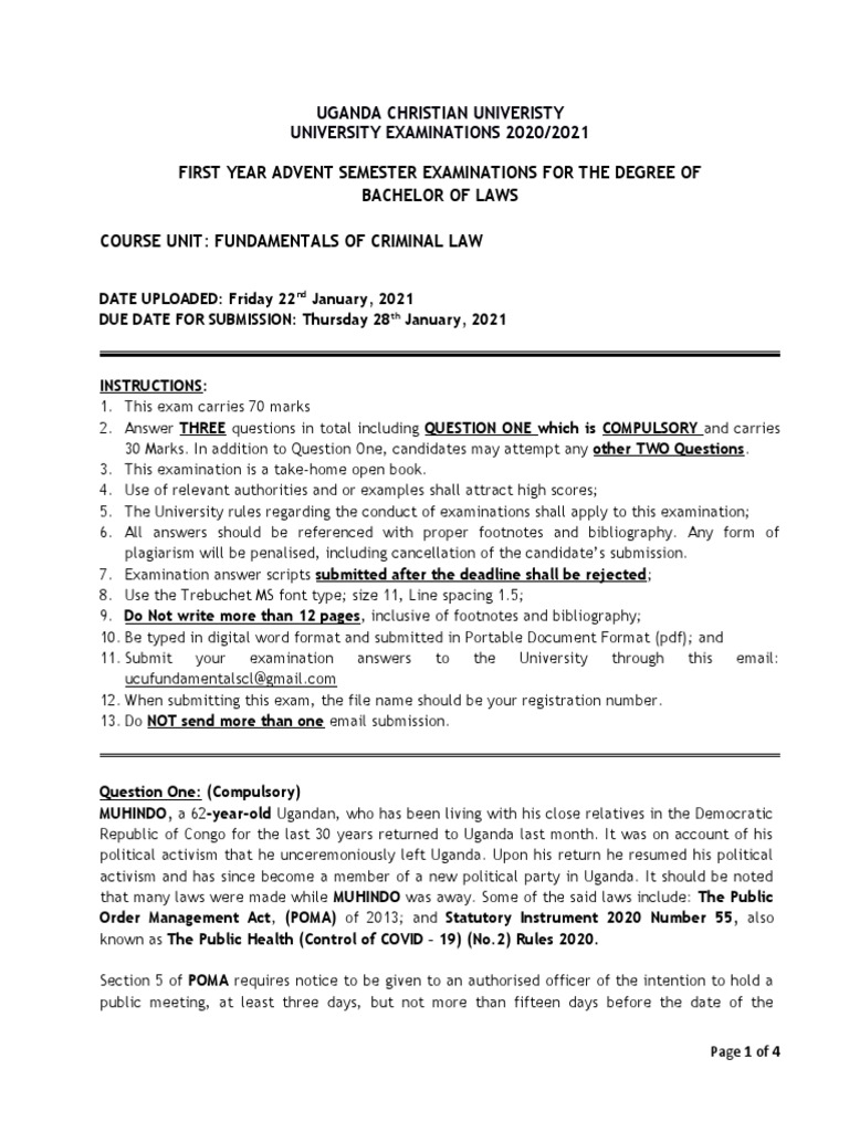 Llb 1 Fundamentals Of Criminal Law Exam 2021 Pdf Justice Crime