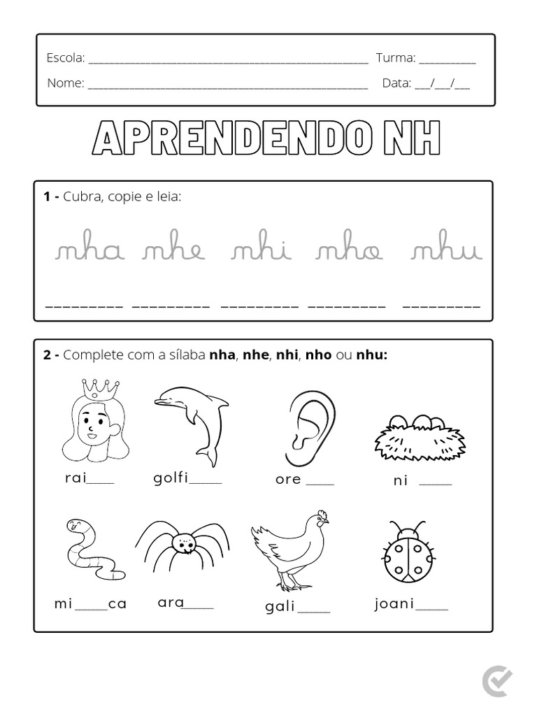 Atividades de Alfabetização: Nha Nhe Nhi Nho Nhu | PDF | Carreira e ...