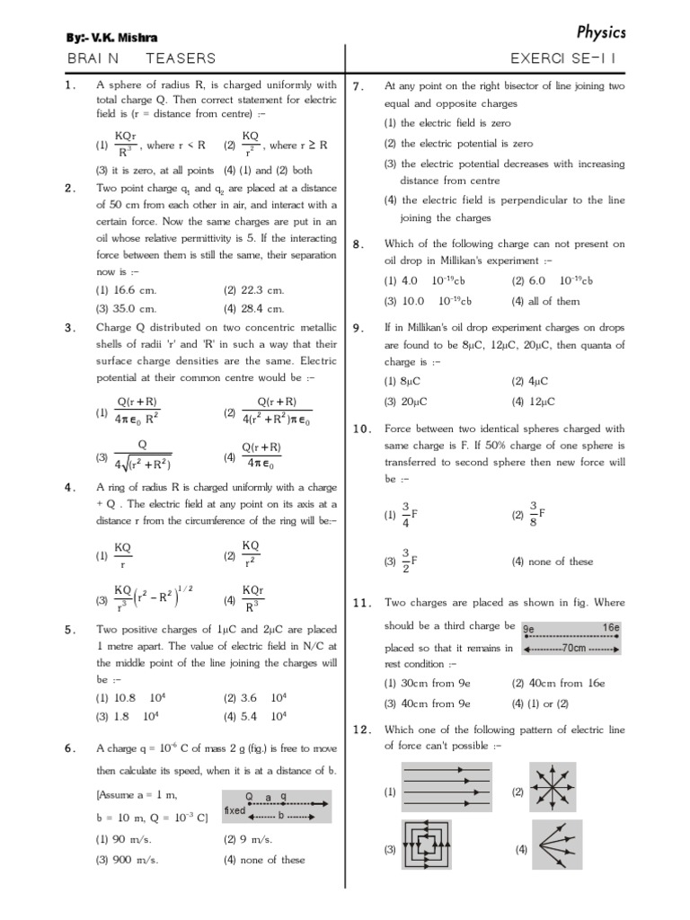 Electrostatics MCQ PDF Electric Field Electric Charge