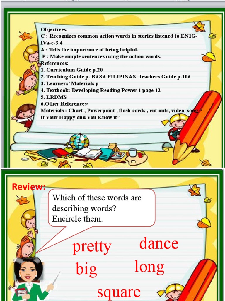 M Cot English 4th QTR Action Words PDF Linguistics Behavior Modification