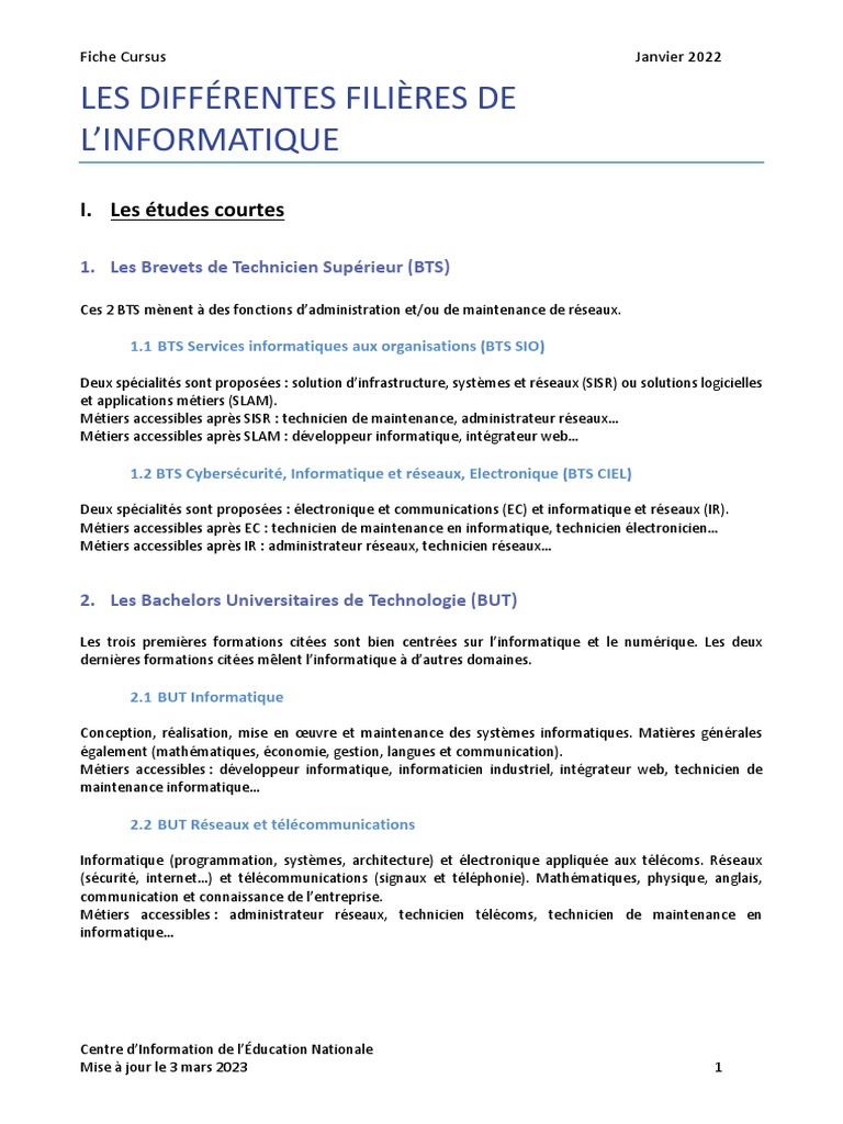 Filières et formations en informatique | PDF | Informatique ...
