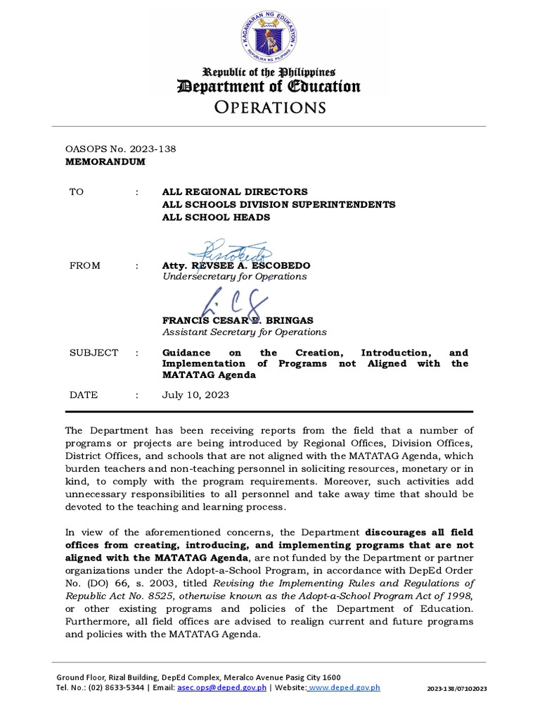 Oasops 2023 138 memo to rds guidance on the creation introduction and
