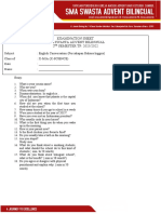 Examination Sheet Sma Swasta Advent Bilingual 2 SEMESTER TP. 2021/2022