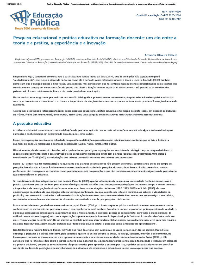 Pesquisa e Prática na Formação Docente | PDF | Pedagogia | Sociologia