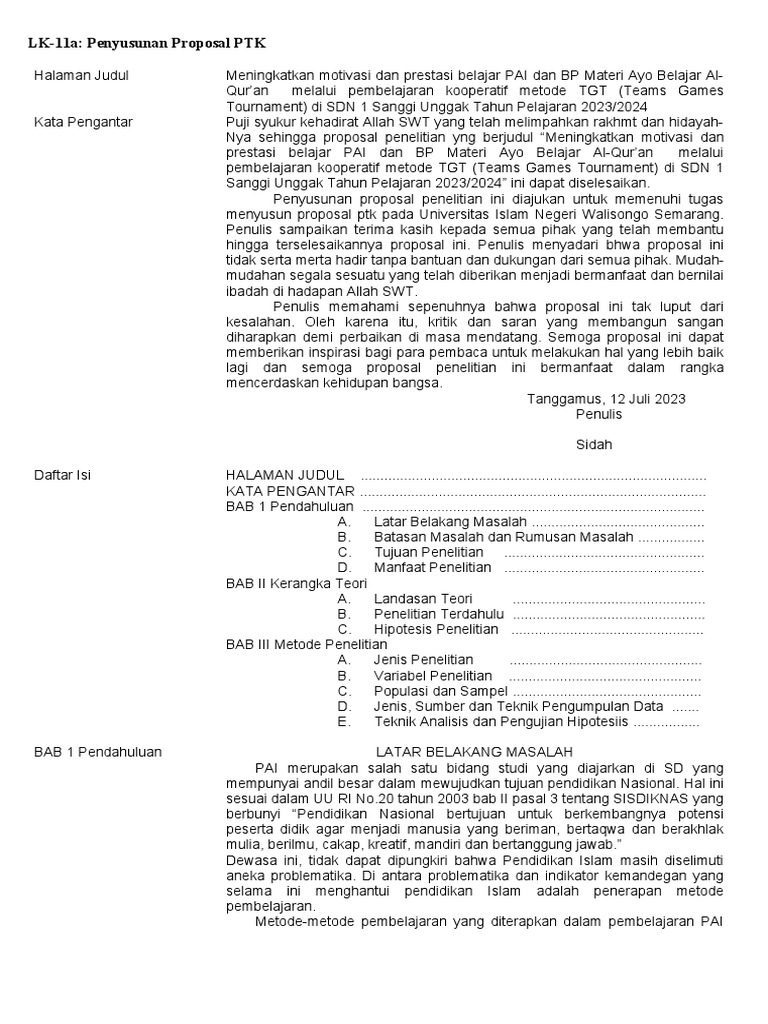 Proposal PTK PAI: Metode TGT di SD | PDF | Karier & Perkembangan