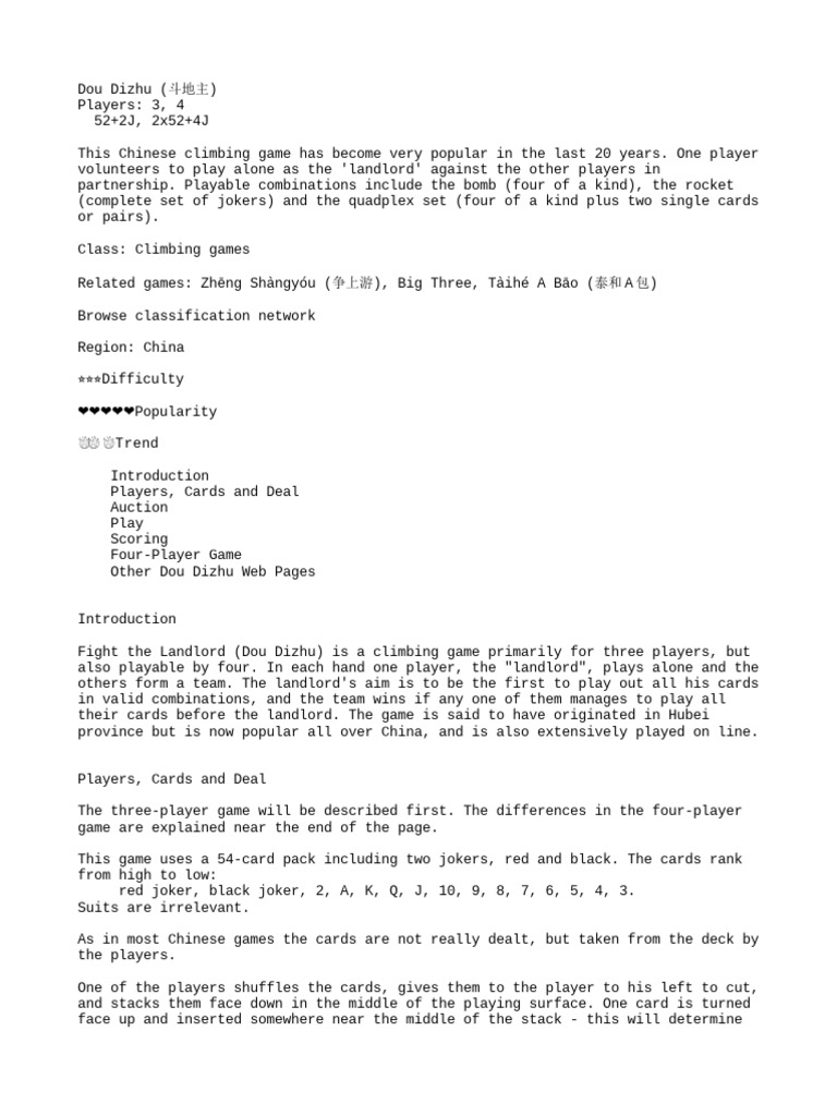 Dou dizhu fight the landlord rules download free pdf tabletop