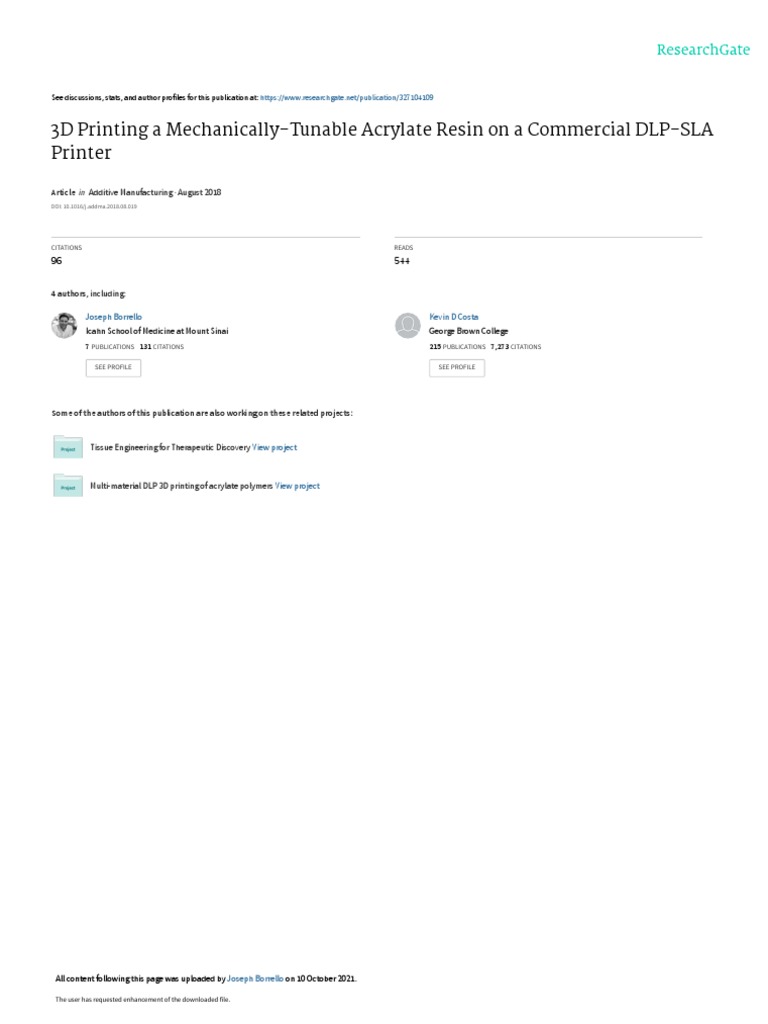 Nihms 1505777 PDF 3 D Printing Young's Modulus