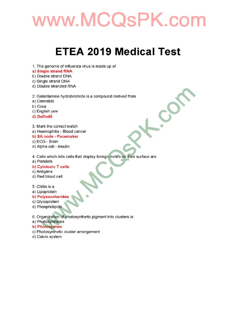 ETEA Medical 2019 Test | PDF