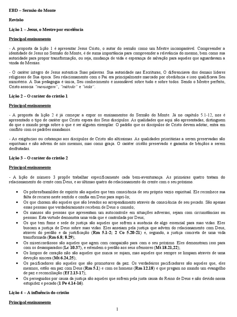 EBD - Sermão Do Monte Revisão | PDF | Jesus | Sermão no Monte