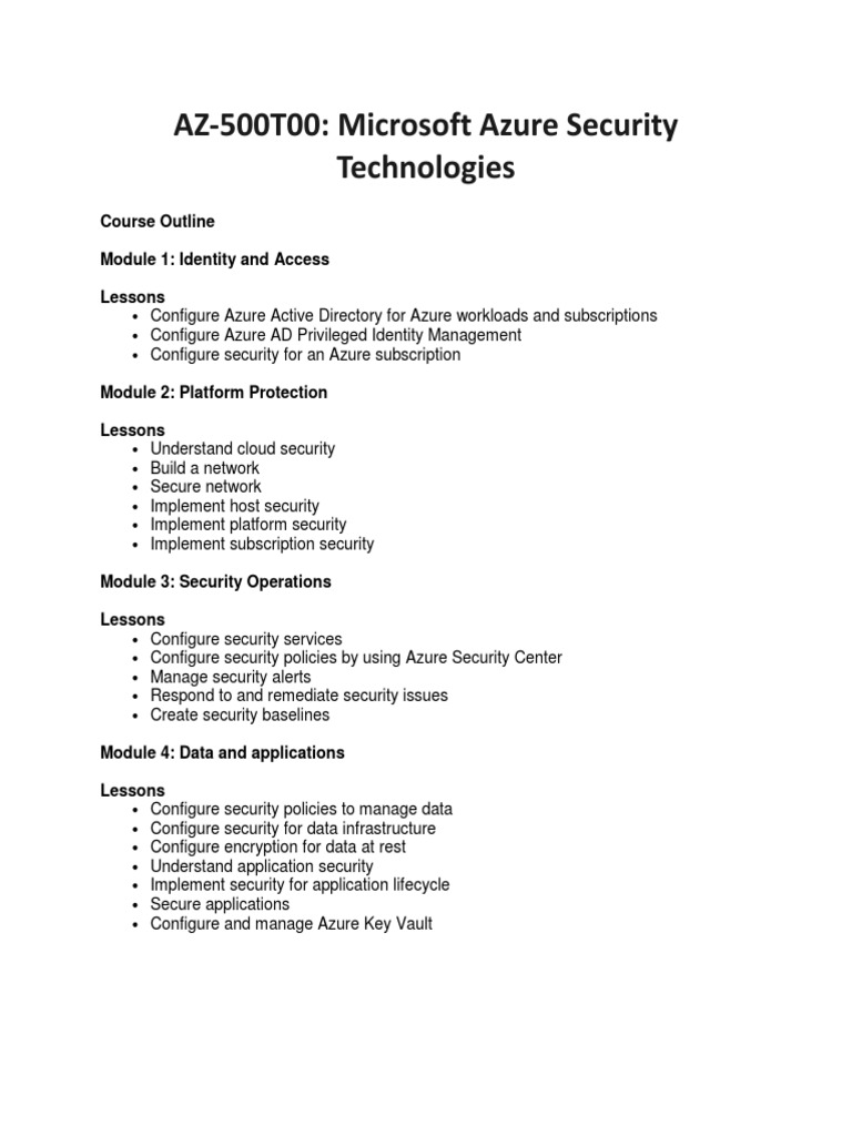 AZ-500 - Microsoft Azure Security Technologies | PDF