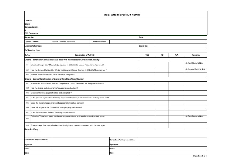 GSB/WMM Construction Inspection Report | PDF | Civil Engineering | Soil