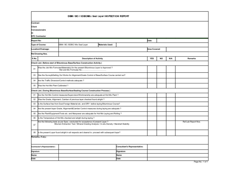 BC SDBC Mix Seal Layer Inspection Report | PDF | Asphalt | Materials