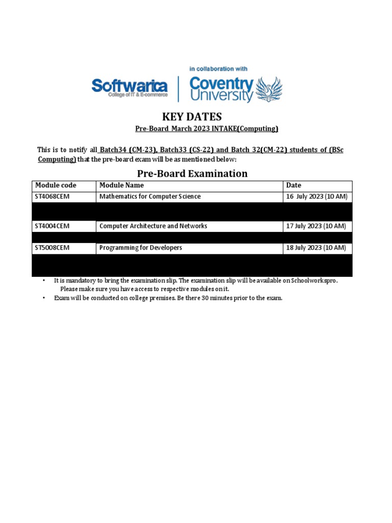 Key dates march 2023 computing preboard pdf