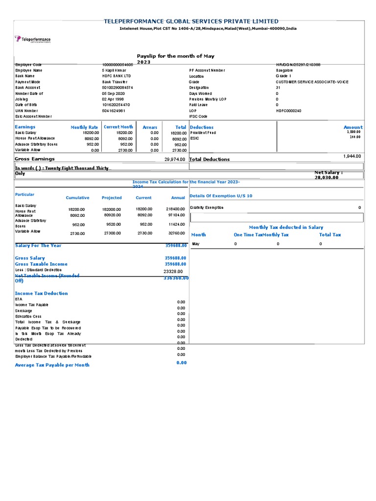 Payslip 2023 2024 5 100000000546055 IGSL PDF PDF Taxes Salary