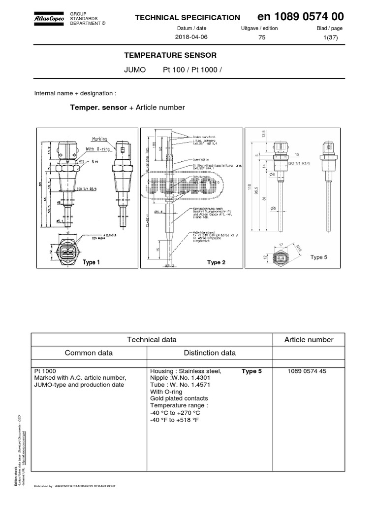 Temperature Sensor Specifications 1089 | PDF | Screw | Manufactured Goods