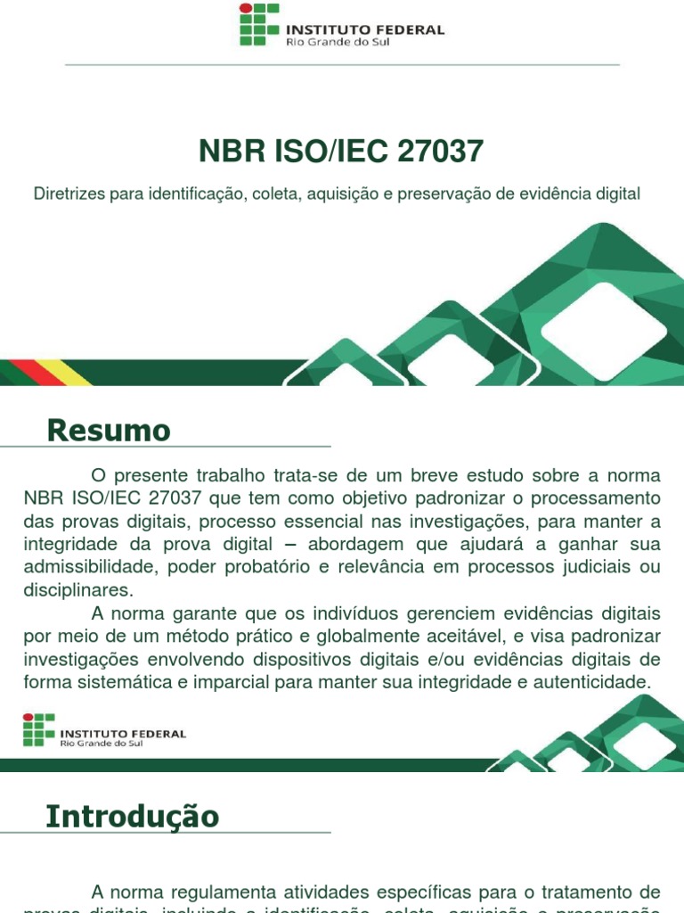 Diretrizes NBR ISO/IEC 27037 para Evidências | PDF | Armazenamento de ...