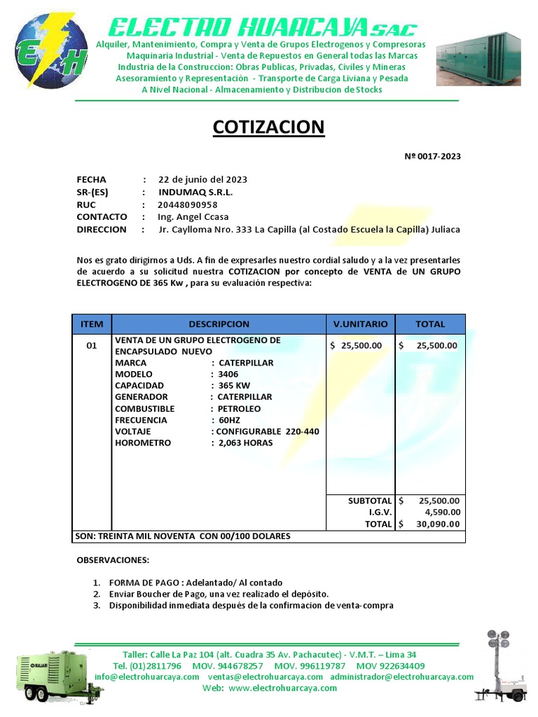 Cot. Venta G.E 0017 Indumaq 365 KW PDF