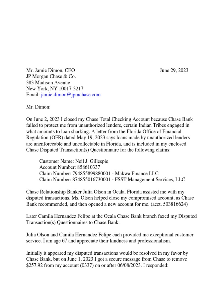 Jamie dimon ceo jp morgan chase co june 29 2023 pdf credit