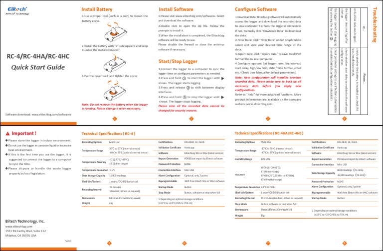 RC-4HC Logger Quick Start Guide | PDF | Microsoft Excel | Software