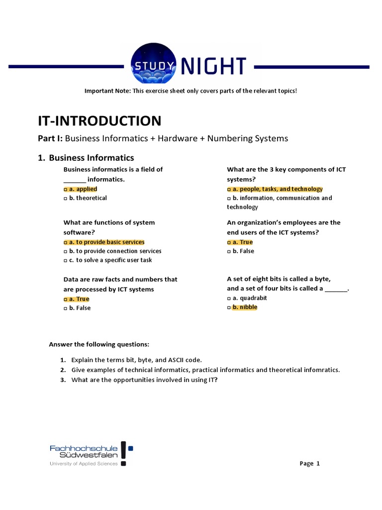 IT-INTRO - Exercises For Exam Preparation | PDF | Central Processing ...