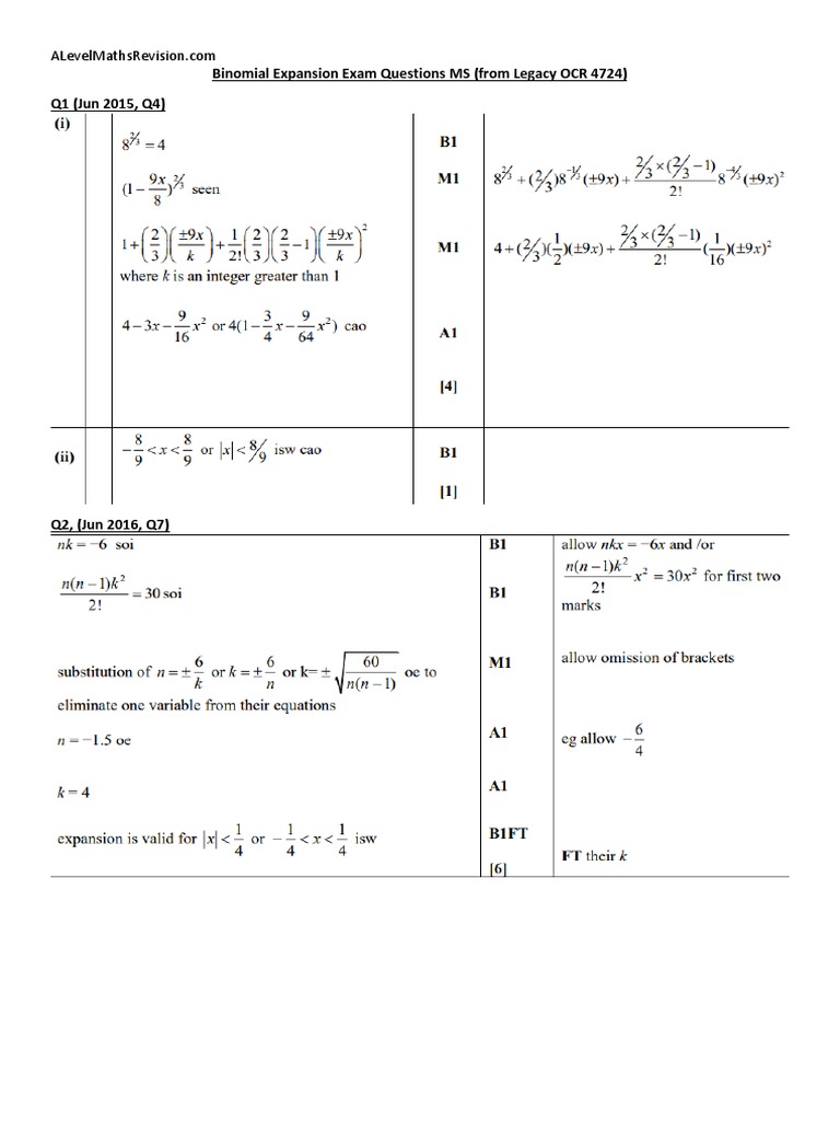 Binomial expansion exam questions ms pdf