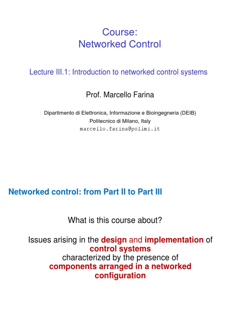 Introduction to Networked Control Systems | PDF | Computer Network ...